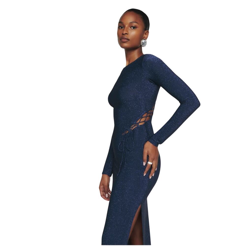 Reformation Kinsey Dress Blue Long Sleeve Size M Sparkle Celestial Witchy EUC